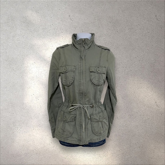 Mossimo Supply Co. Army Green Utility Jacket with Drawstring Waist - Picture 2 of 8